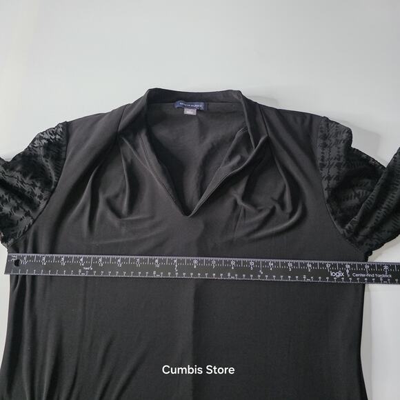 Tommy Hilfiger Dress Womens 10 Black V-Neck Long Sleeve Sheer Flocked A-Line - Picture 14 of 16